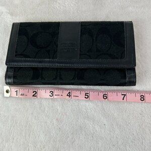 Coach Black Signature Canvas Leather Trifold Zip Wallet Clutch Checkbook